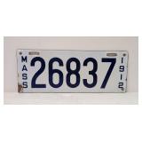 Porcelain 1912 Massachusetts License plate
