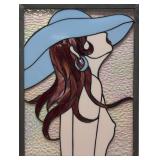 Stained leaded slag glass window art deco lady