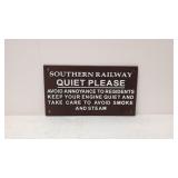 Cast Iron Southern Railway 'Quiet Please' sign