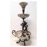 Bronze and porcelain figural 3 tier epergne