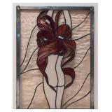 Art Deco Nude lady stained leaded glass