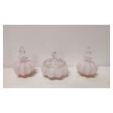 Fenton Pink Rose Puff Box & two Perfumes