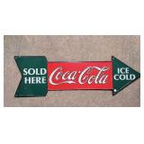 Ice Cold Coca Cola Sold Here Arrow embossed metal