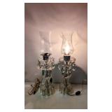 Two Crystal glass boudoir lamps with prisms