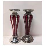 Vintage Caqed Ruby Red Glass & silver overlay