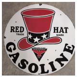 Porcelain 30' Red Hat Gasoline  Sign
