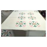 Vintage Appliqued pink and green floral vines quit