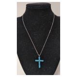 Signed Melinda Maria Blue Fire Opal Cross necklace