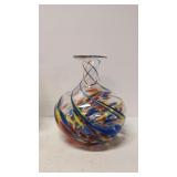 Lg. multicolored Round Swirl hand blown vase