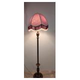 Floor lamp with lace and fabric shade