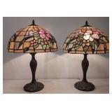 Two matching stained leaded glass table lamp