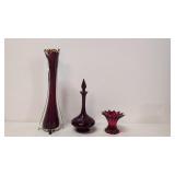 3 pieces Red Art Glass