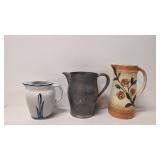 2 vintage water pitchers and 1 tankard