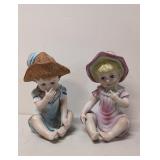 Boy & Girl Bisque Piano Babies with hats