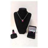 .925 Ruby or Sapphire ring, necklace and earrings
