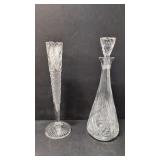 Vintage press cut crystal decanter and bud vase