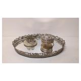 Filigree Vanity Mirror Tray, Powder box & Lipstic