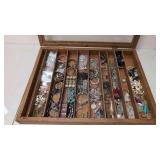 Table Top Oak Showcase full of costume jewelry