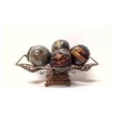 Decorative basket with 4 ceramic balls