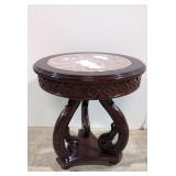 Mahogany round marble top side table