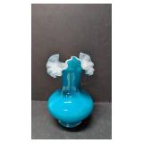 Turquoise blue case glass vase