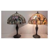 Matching pair stained leaded glass lamps