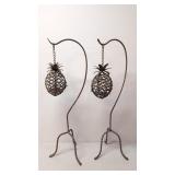 2 Wrought iron pineapple hanging candle holders