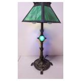 Antique Uranium and Slag Glass Table Lamp