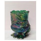 Vintage Green Iridescent Carnival glass spooner