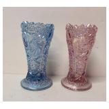 Vintage L. E. Smith blue & pink Iridescent vases