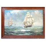 Early print 'Ship on Rough Seas' by Robert Lei