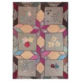 Antique Folk Art Hook Rug Wall Decor
