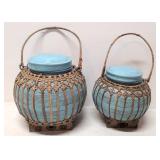 (2) hand made Thai Bamboo Rice box with lids