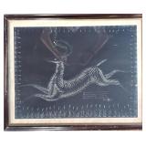 Antique framed and matted hand drawing on paper