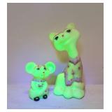 Fenton Uranium Art Glass Burmese Happy Cat & mouse