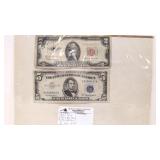 1953 A $5 dollar bill and 1953 $2 dollar bill