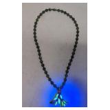 Uranium glass pendant and jade beads necklace