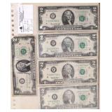 (5) $2 Dollar Bills Green Notes