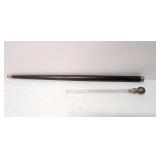 Oak Walking Stick with brass top and flask inside