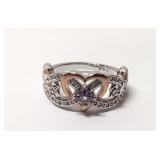 .925 and Rose gold Amethyst heart ring