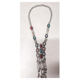 Long Fringe Faux Gemstone Necklace