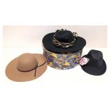 3 Vintage Hats and hat box