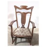 Antique Oak T back rocker with padded seat