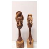 Vintage folk art oinion wood carved man & woman