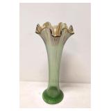 Vintage Green Carnival Glass Swung vase