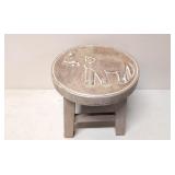 Wood Stool with Elephant Carving in seat