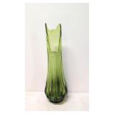 Large mid century green swung ribbed vase