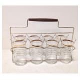8 Mid Century Modern Glasses with carrier