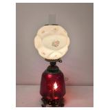 Vintage Red Swirl Parlor lamp with quilted ball se