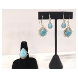 Larimar Ring & 2 pair of earrings